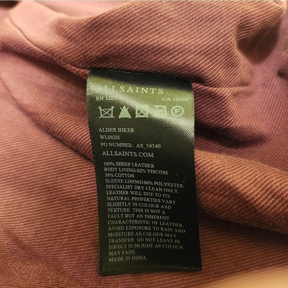 AllSaints “Alder Biker" Brown Buttery Leather Moto Jacket US 6/ EU 38 Ret. $499 - Picture 13 of 14